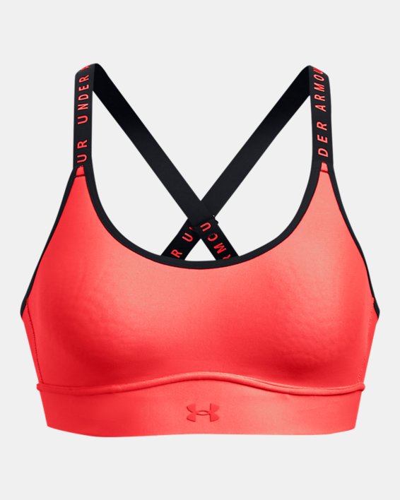 Women's UA Infinity Mid Covered Sports Bra, Red, pdpMainDesktop image number 10